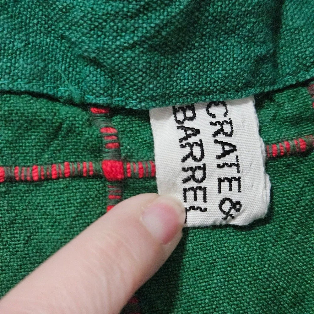 Crate & Barrel‎ Green Plaid Cotton Apron Handwoven India Red Windowpane Check